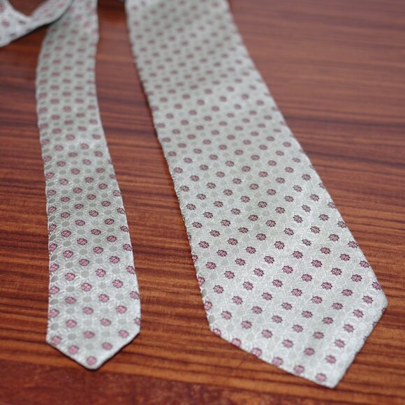 Canali Silk Green Pink Flower print Tie 61" x 3.5" - Picture 2 of 6